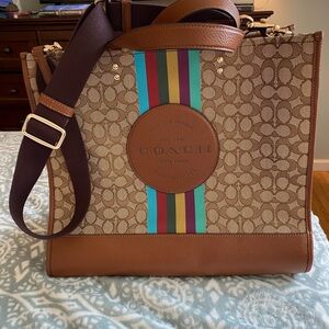 Large Coach bag, brown/multi stripe, perfect condition, handles&crossbody strap